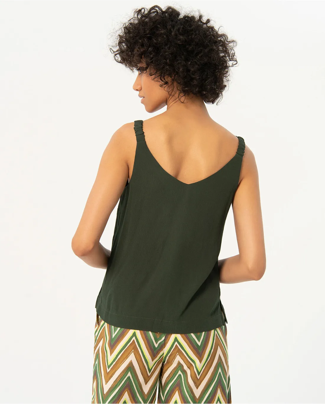 024- Ruffle Detail Strap Top- Khaki - Surkana