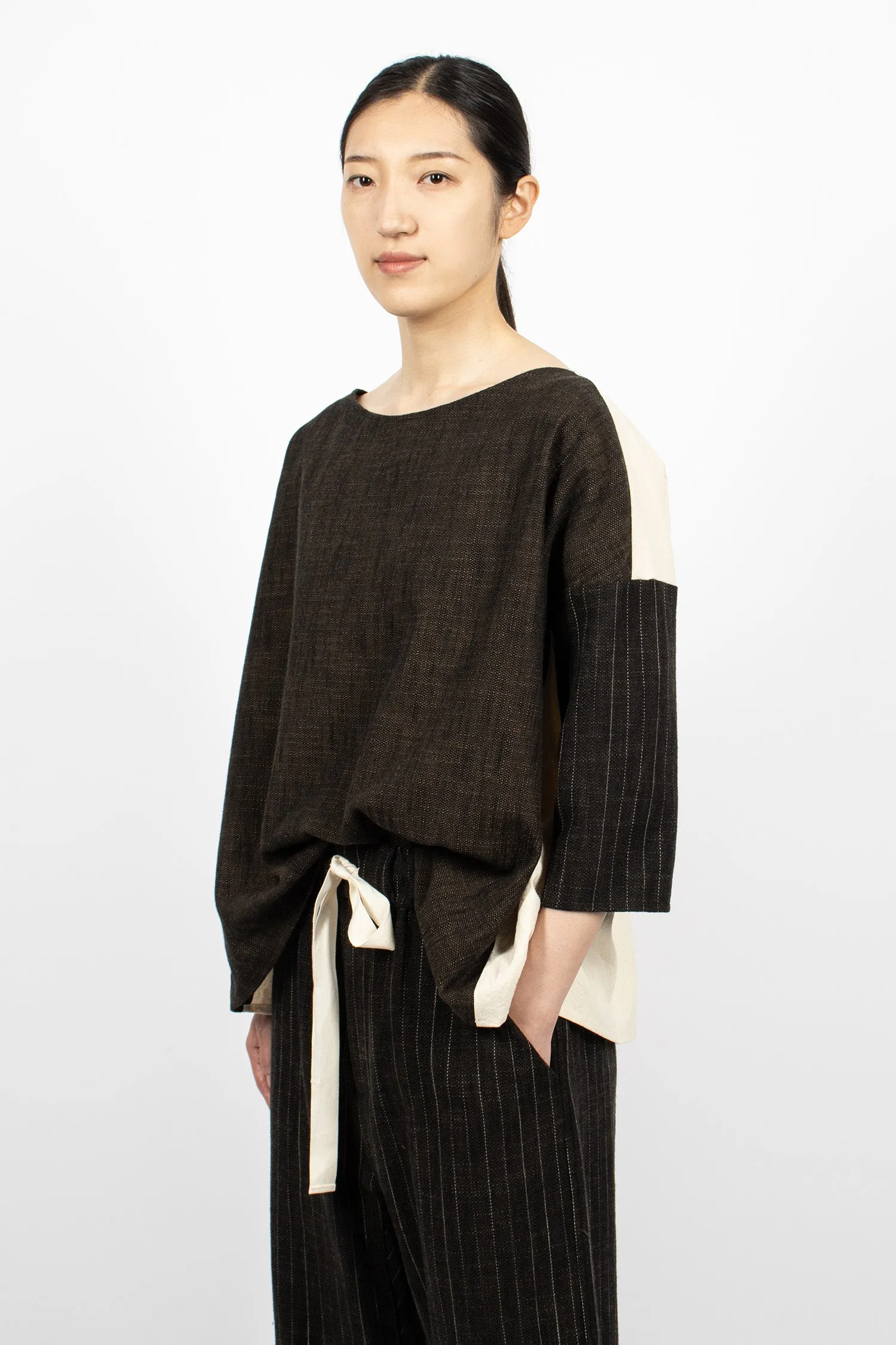 12_135 Patch Boatneck Tunic Coffee/Natural/Pinstripe