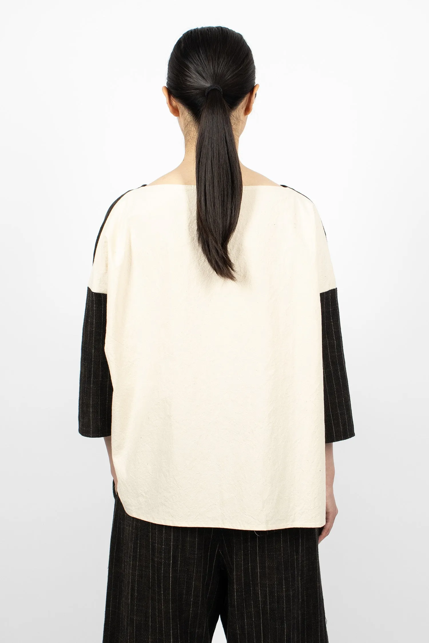 12_135 Patch Boatneck Tunic Coffee/Natural/Pinstripe