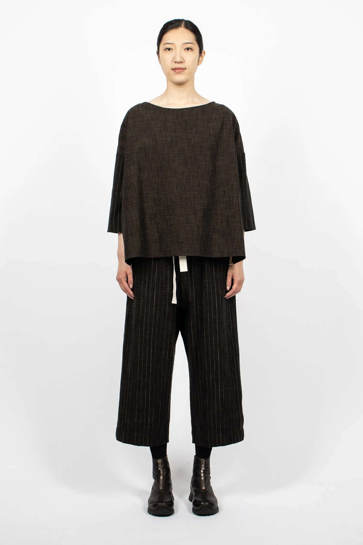12_135 Patch Boatneck Tunic Coffee/Natural/Pinstripe