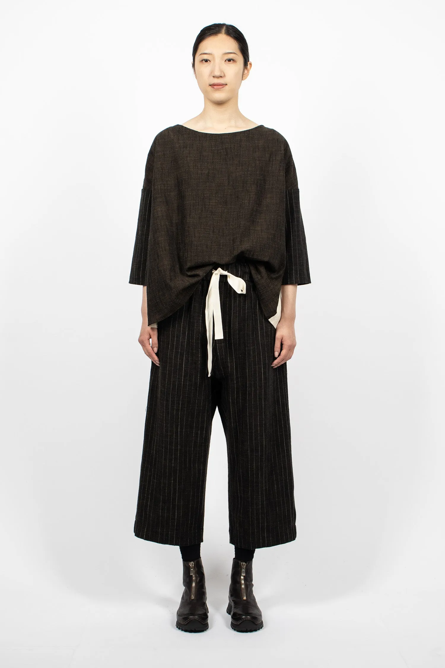 12_135 Patch Boatneck Tunic Coffee/Natural/Pinstripe