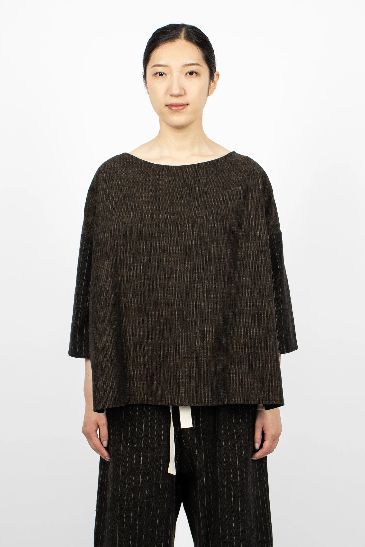 12_135 Patch Boatneck Tunic Coffee/Natural/Pinstripe
