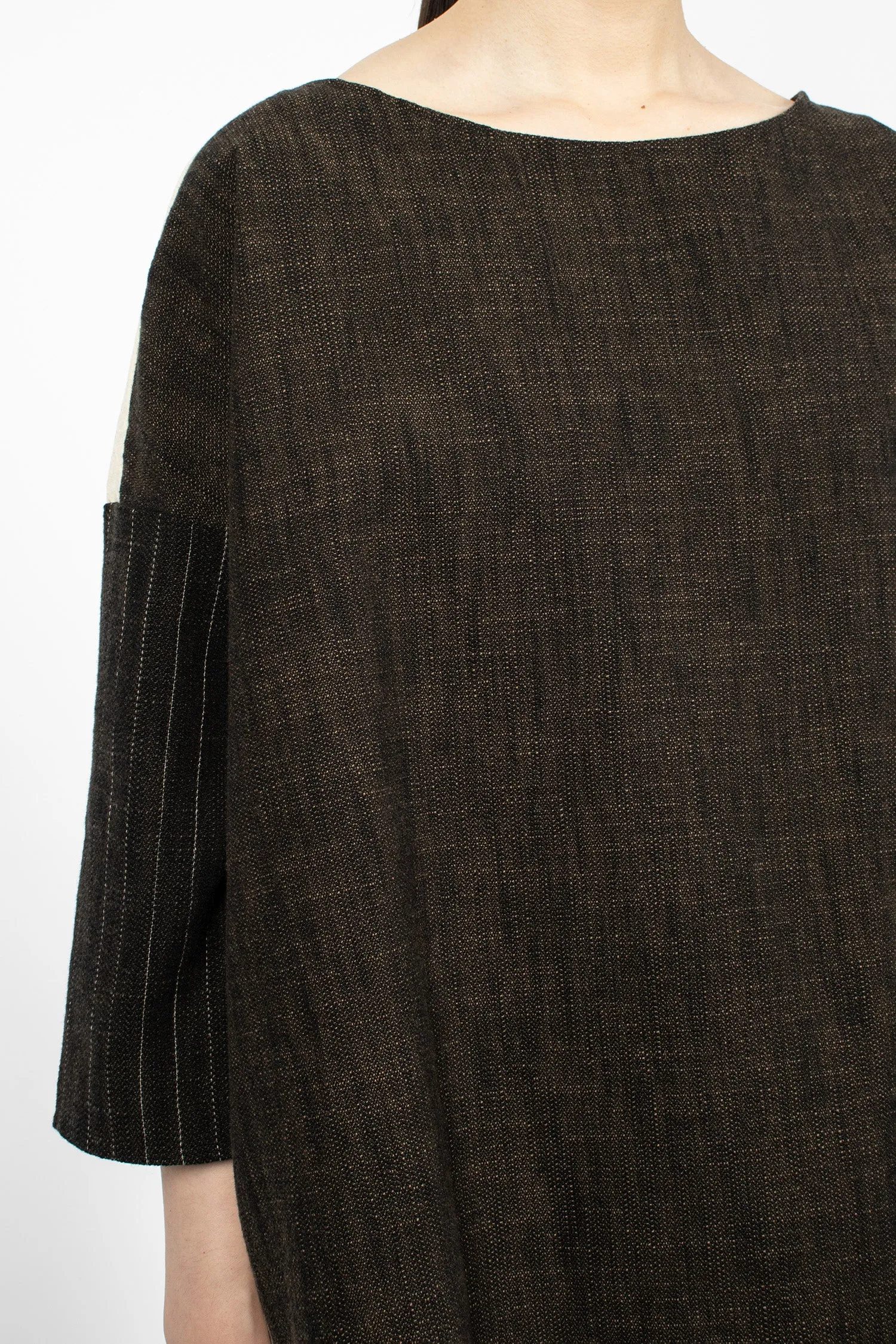 12_135 Patch Boatneck Tunic Coffee/Natural/Pinstripe