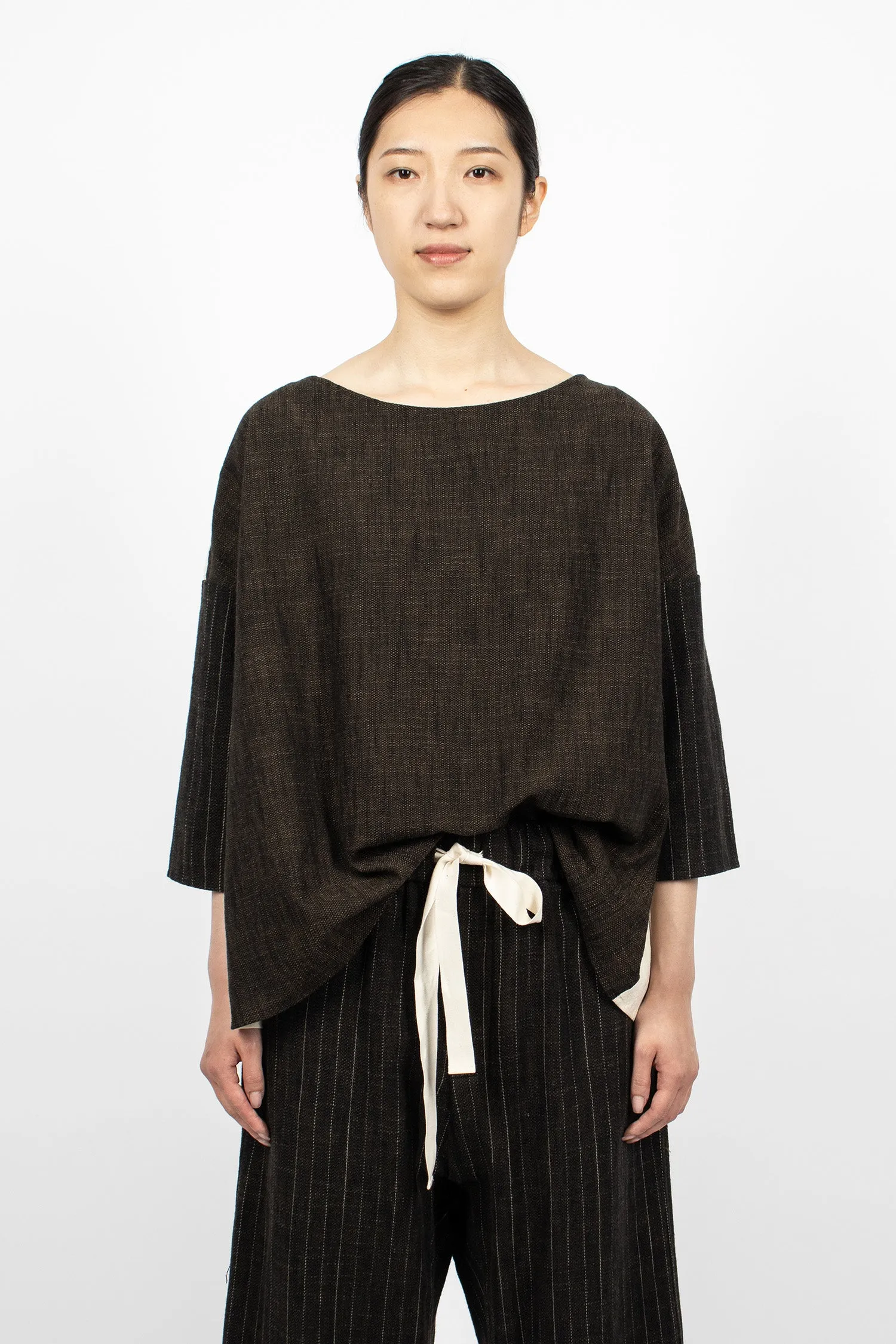 12_135 Patch Boatneck Tunic Coffee/Natural/Pinstripe
