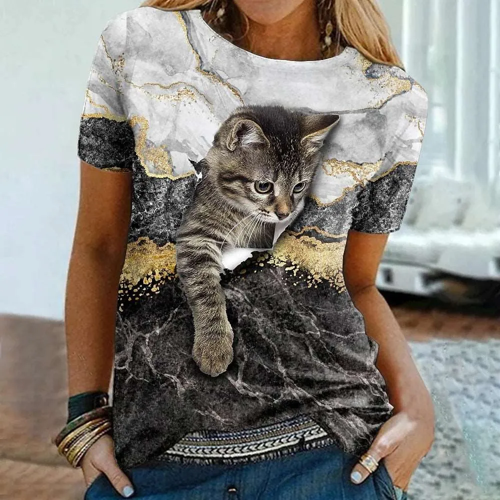 3D Cat dog Print T-shirts