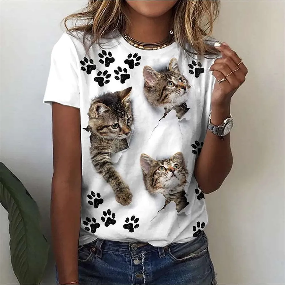 3D Cat dog Print T-shirts