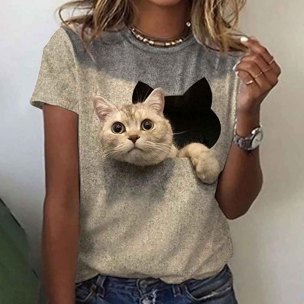 3D Cat dog Print T-shirts