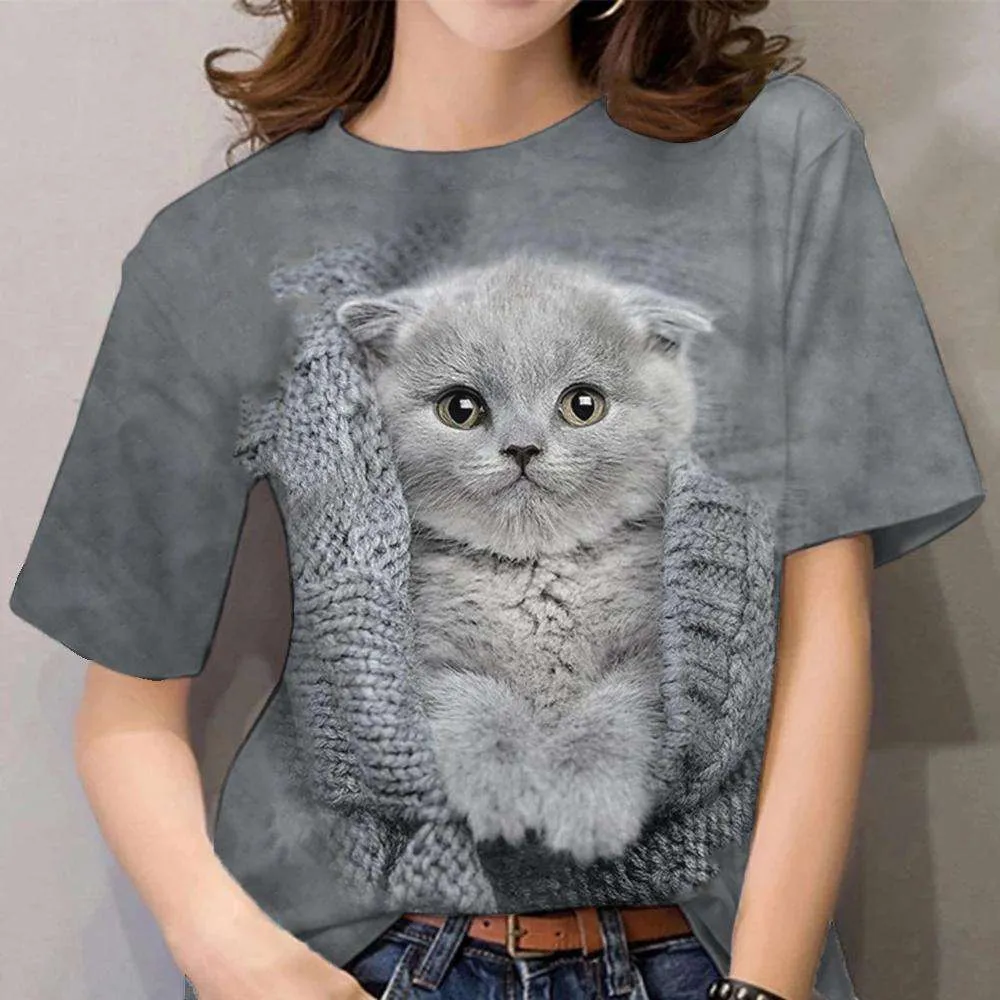 3D Cat dog Print T-shirts