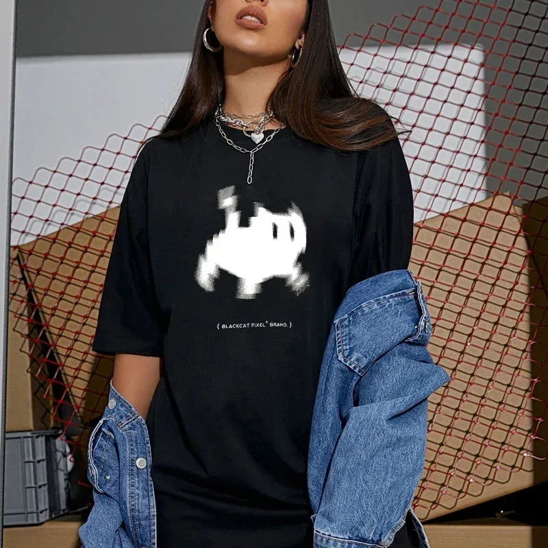 Aesthetic Print Short Sleeve T-shirts Basic Streetwear Tops Y2k Women Casual Harajuku Gothic O Neck Tees Clothing