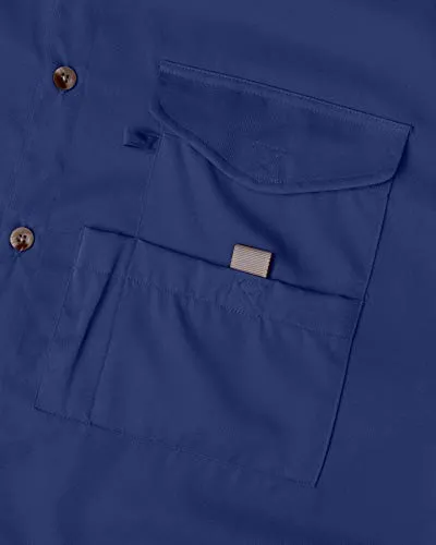 Alimens & Gentle Short Sleeve Outdoor UPF 40  Breathable Quick Dry Wicking Fabric Fishing Shirt, Blue, X-Large