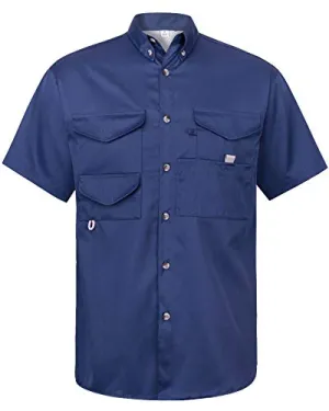Alimens & Gentle Short Sleeve Outdoor UPF 40  Breathable Quick Dry Wicking Fabric Fishing Shirt, Blue, X-Large