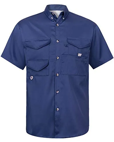 Alimens & Gentle Short Sleeve Outdoor UPF 40  Breathable Quick Dry Wicking Fabric Fishing Shirt, Blue, X-Large