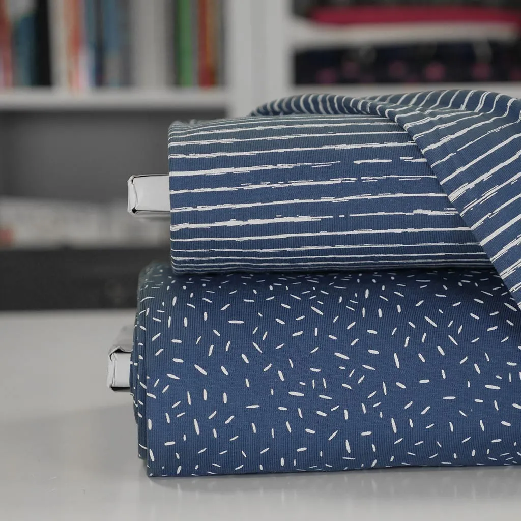 Arizona - Denim Blue Sketch Stripe, Single Jersey Cotton Elastane Print Fabric
