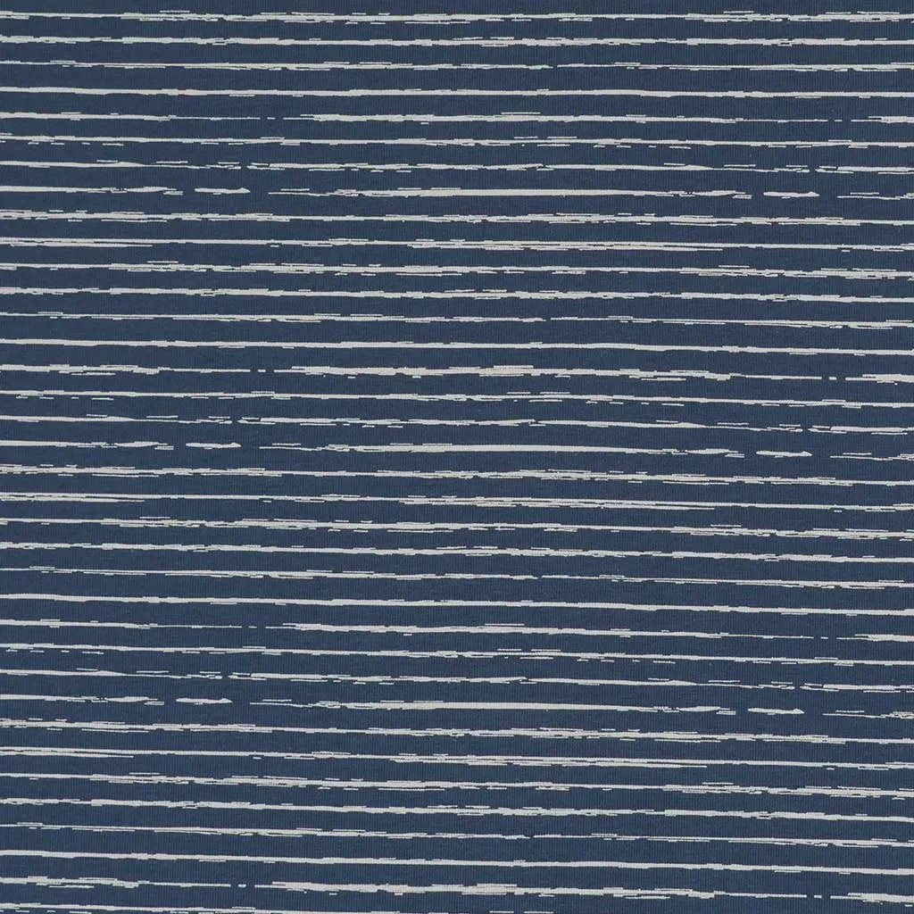 Arizona - Denim Blue Sketch Stripe, Single Jersey Cotton Elastane Print Fabric