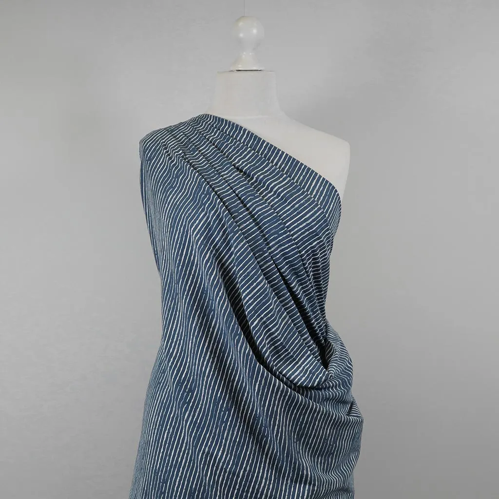 Arizona - Denim Blue Sketch Stripe, Single Jersey Cotton Elastane Print Fabric