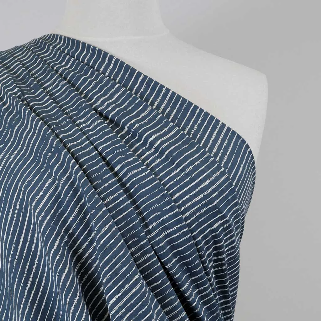 Arizona - Denim Blue Sketch Stripe, Single Jersey Cotton Elastane Print Fabric