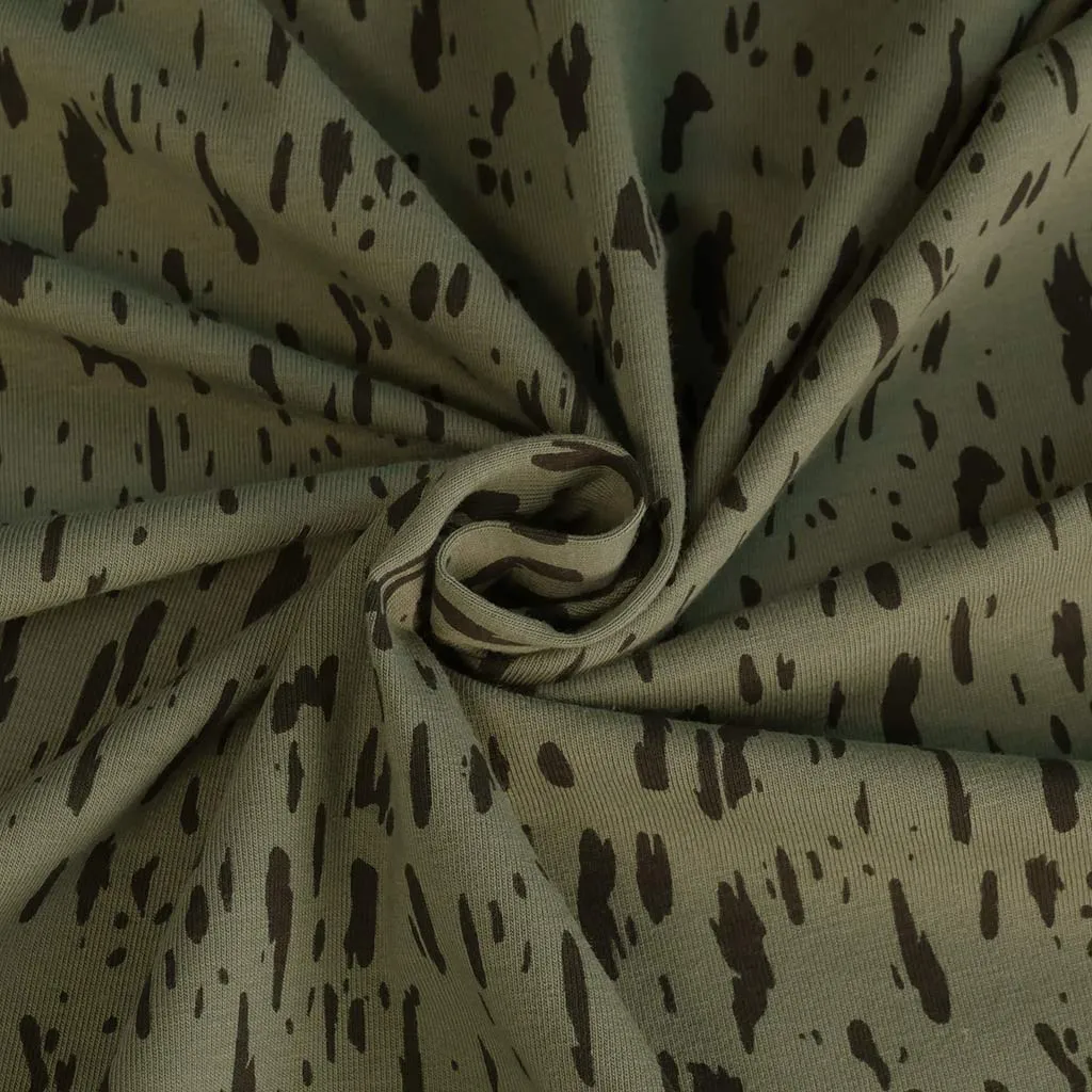 Arizona - Sage Green Dashes, Single Jersey Organic Cotton Elastane Fabric Sample