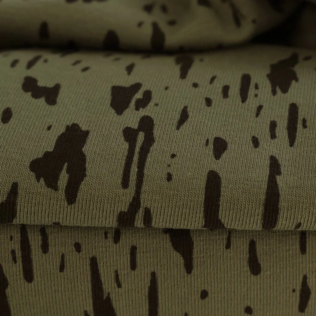 Arizona - Sage Green Dashes, Single Jersey Organic Cotton Elastane Fabric Sample