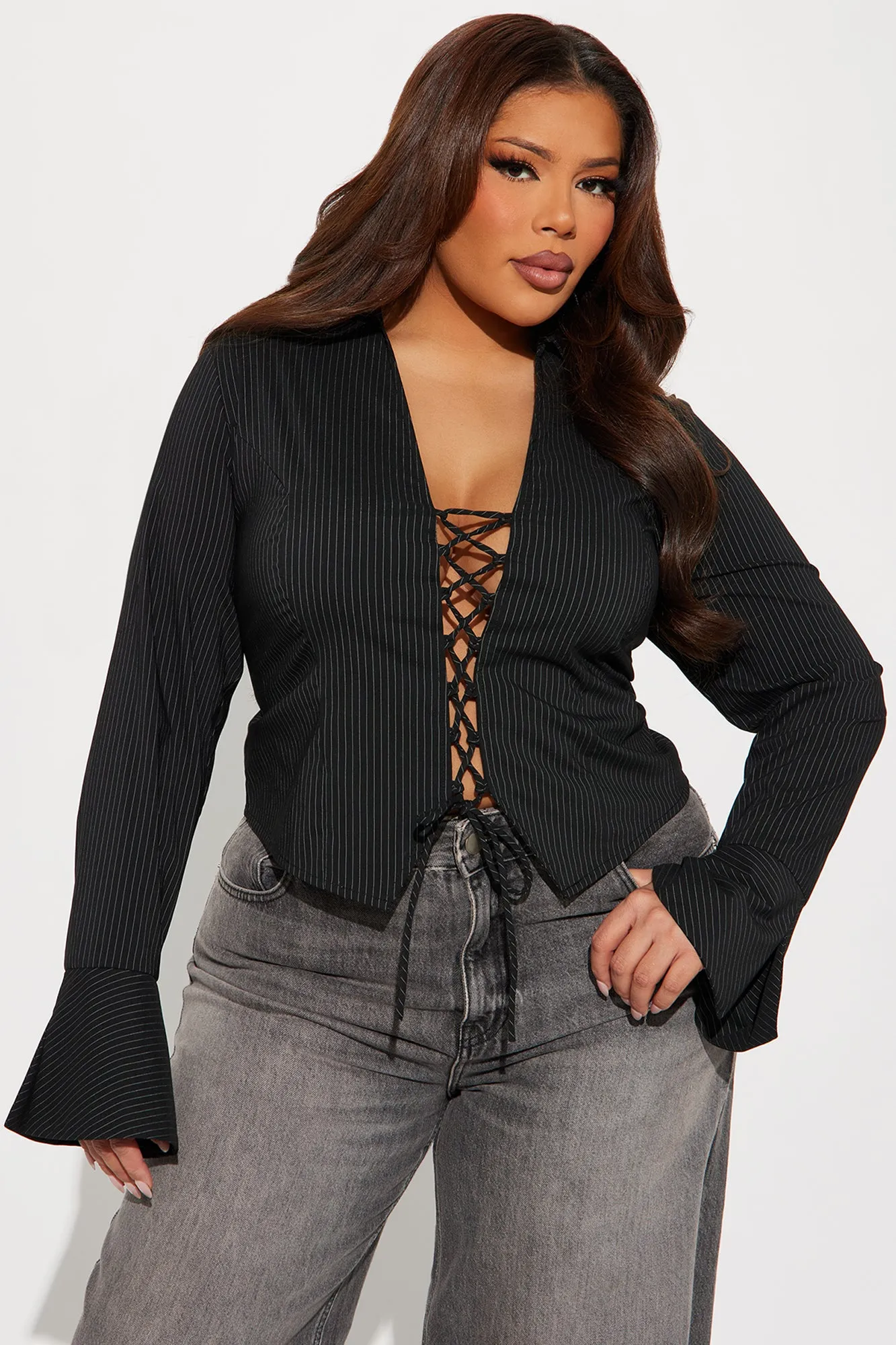 Attention To Me Pinstripe Shirt - Black/White