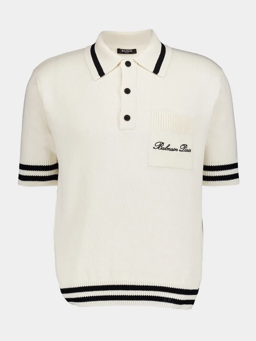 Balmain White Signature Embroidered Logo Polo Shirt
