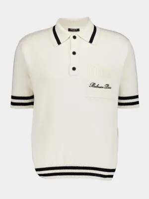Balmain White Signature Embroidered Logo Polo Shirt