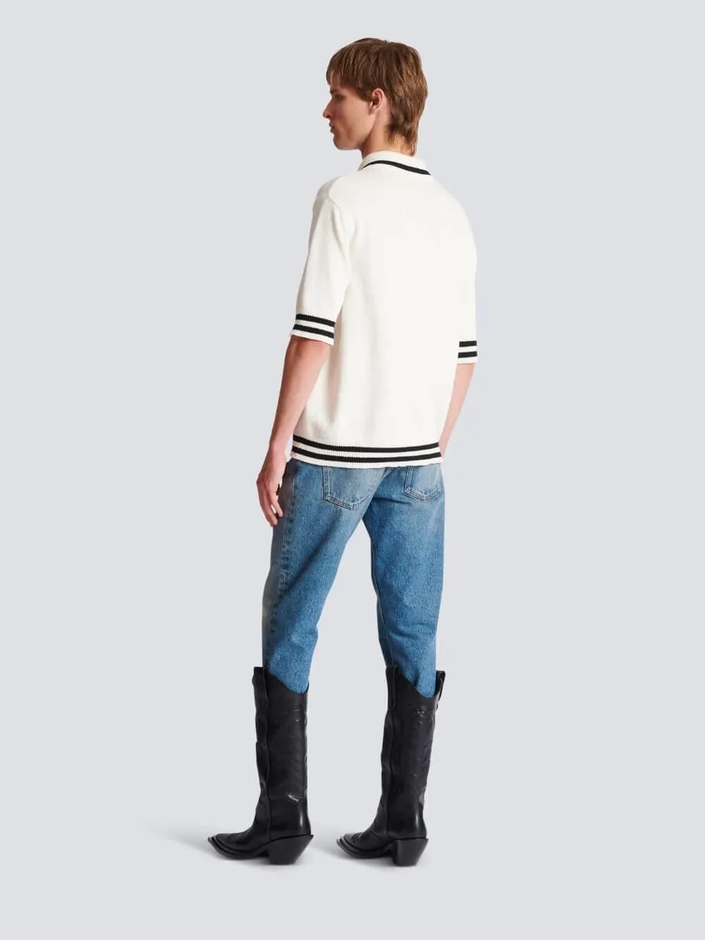 Balmain White Signature Embroidered Logo Polo Shirt