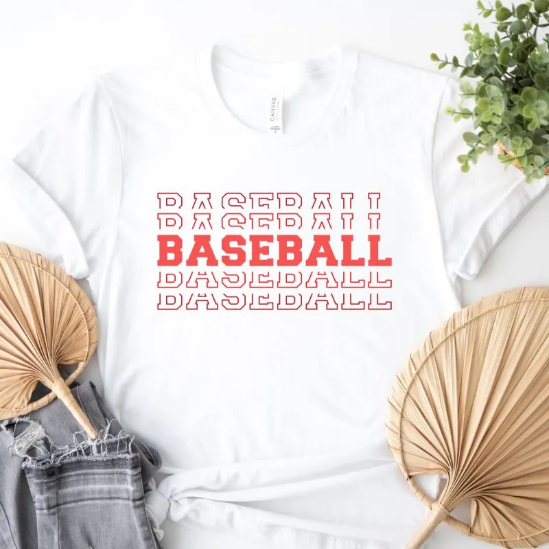 Baseball Baseball Baseball Baseball Sports Lettering Graphic Tee