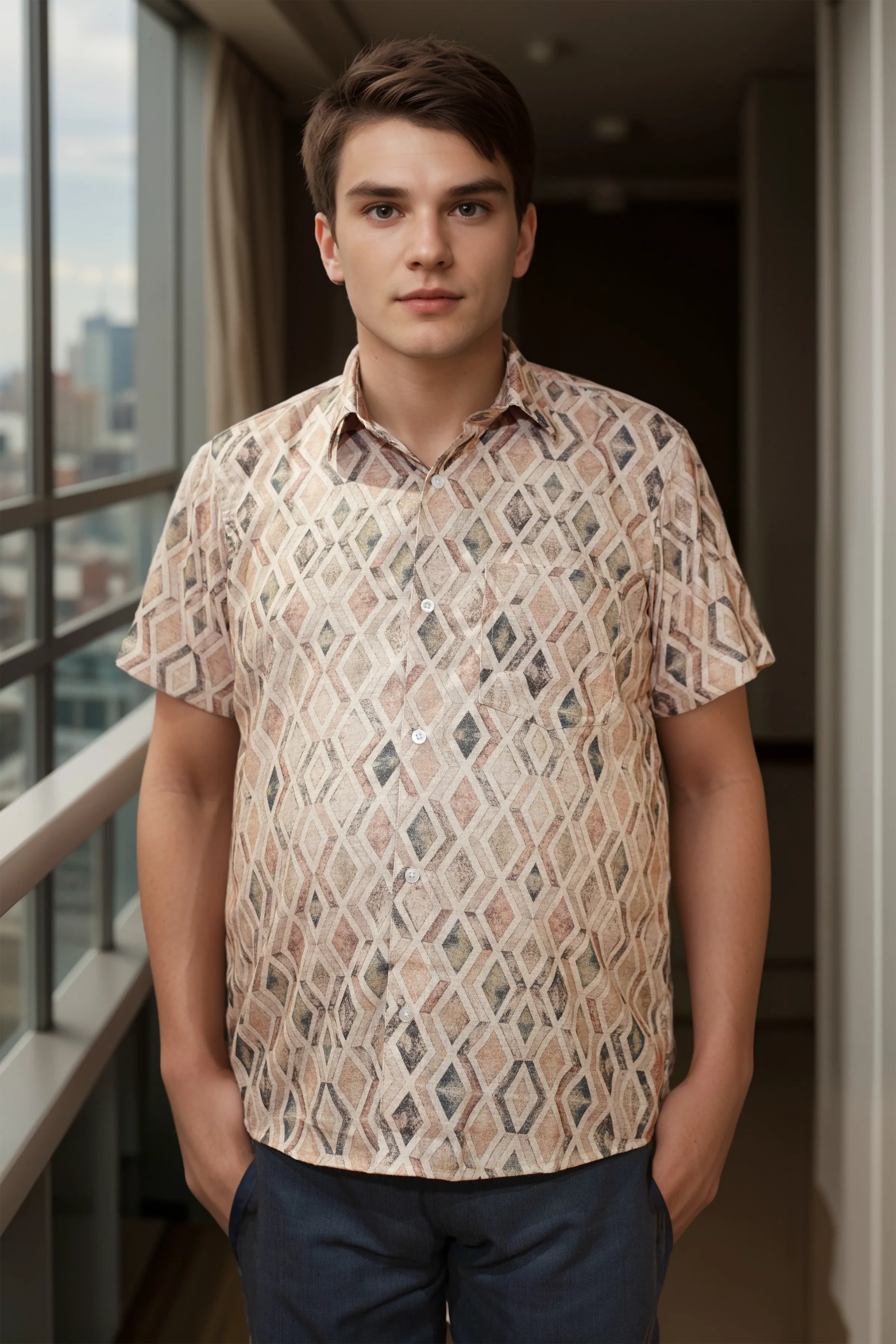 Beige Horizon Printed Shirt