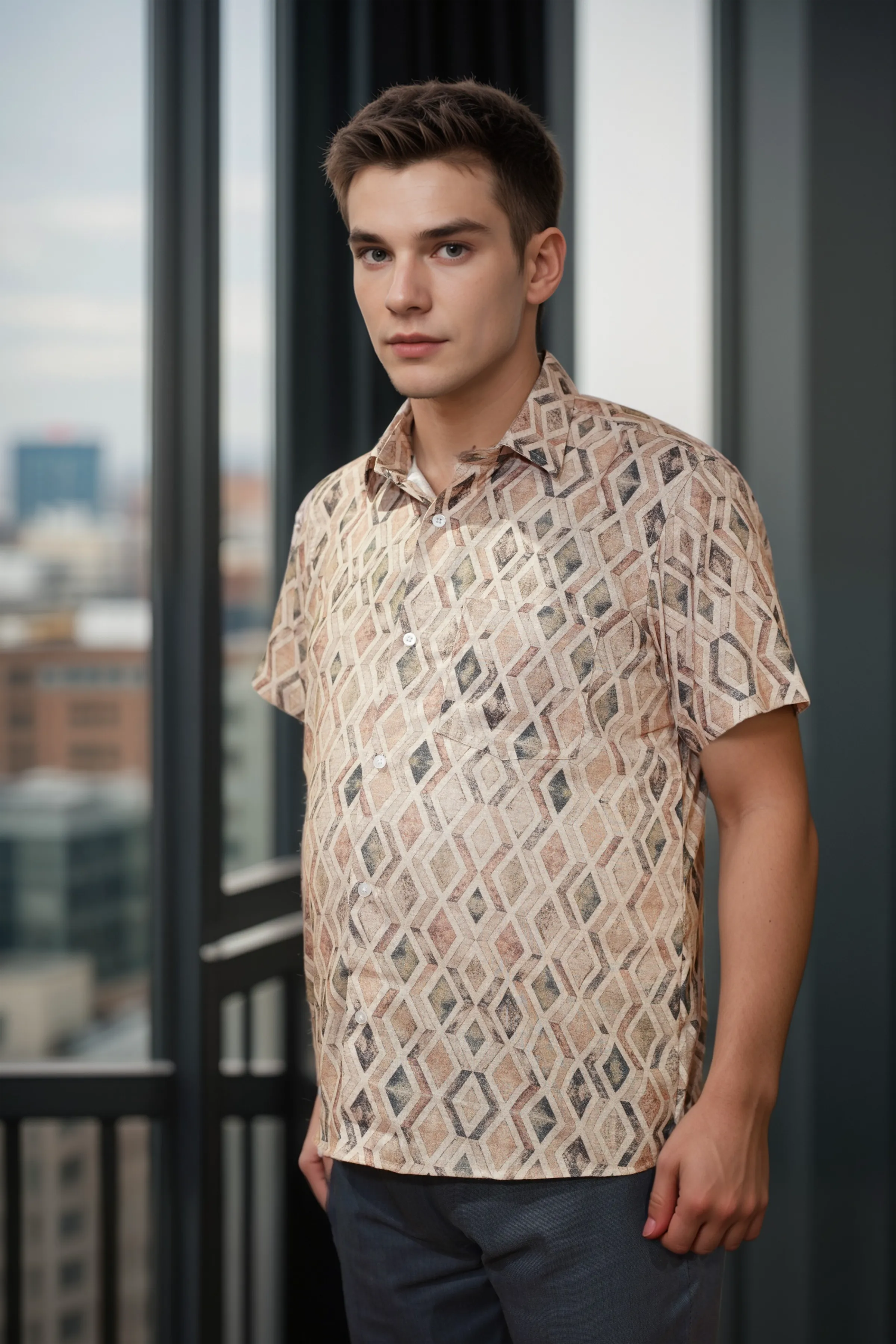 Beige Horizon Printed Shirt
