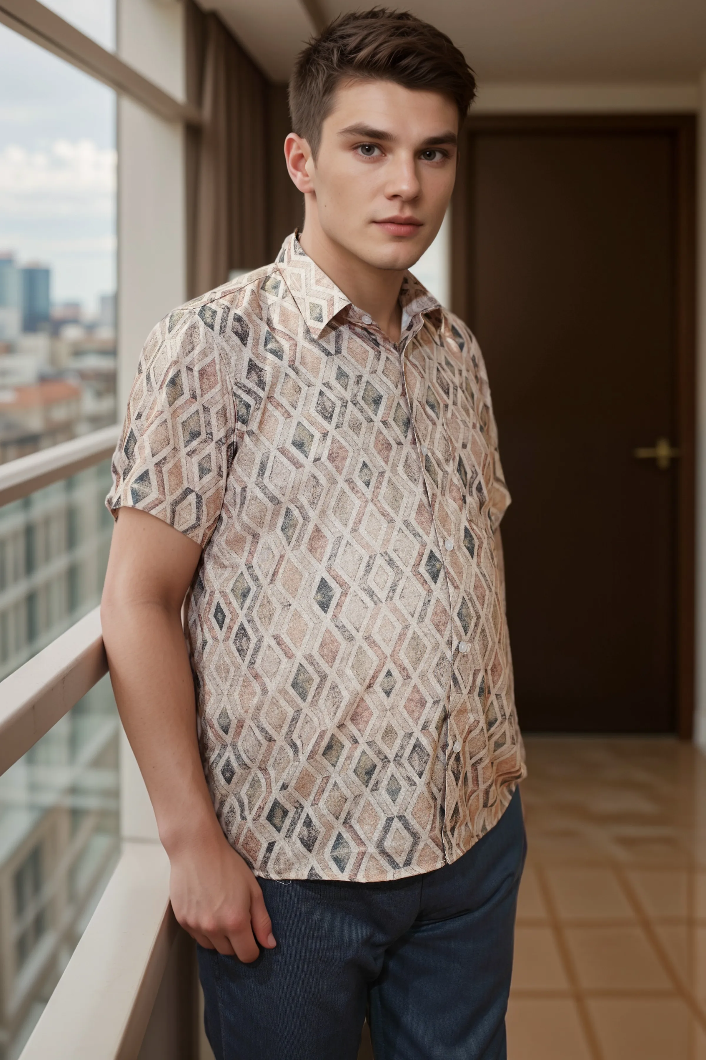 Beige Horizon Printed Shirt