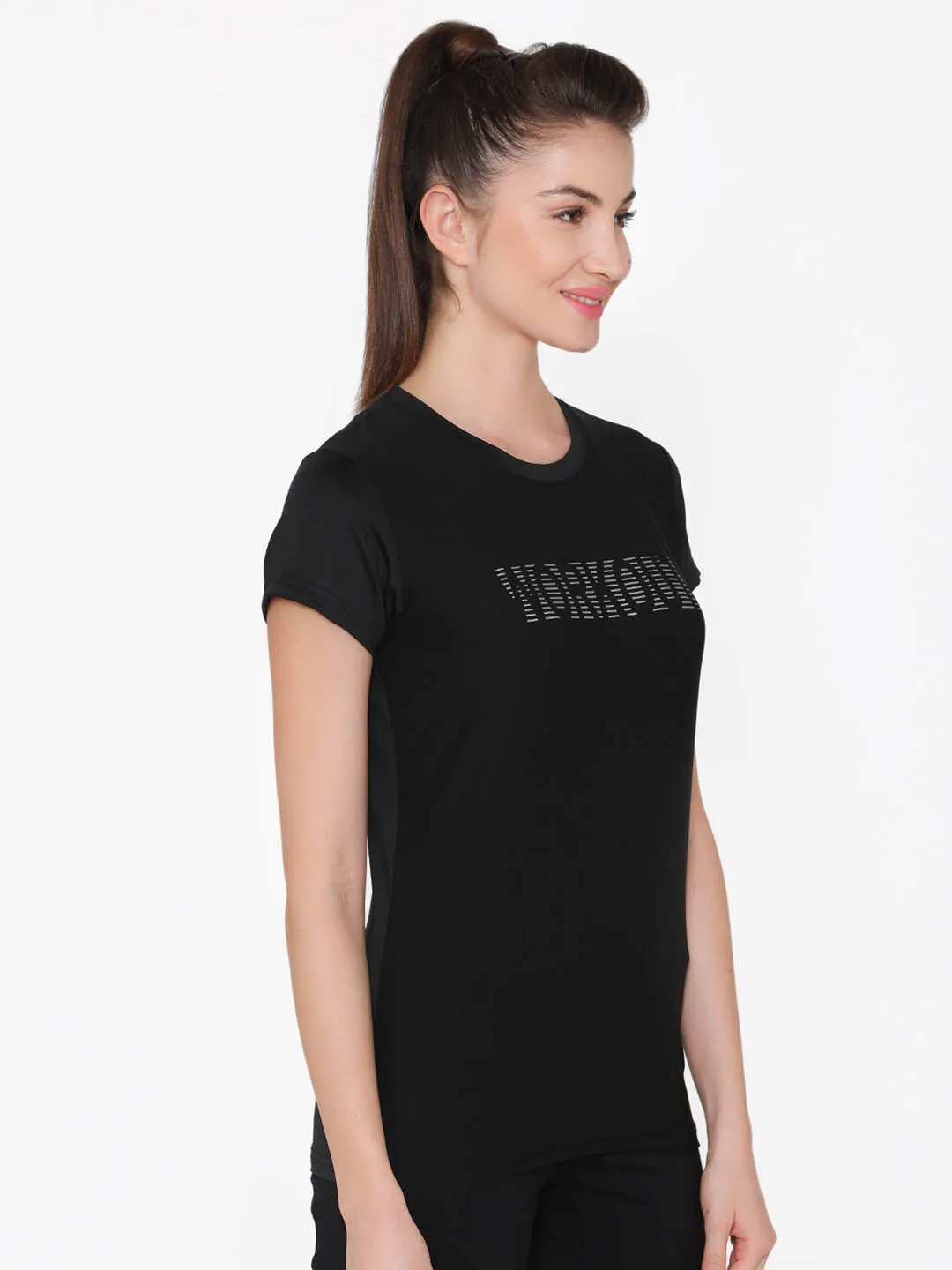 Black Comfort Fit Active Text Print T-Shirt