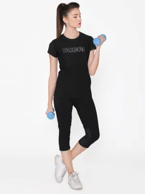 Black Comfort Fit Active Text Print T-Shirt