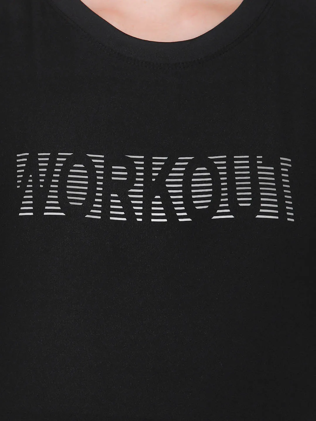 Black Comfort Fit Active Text Print T-Shirt