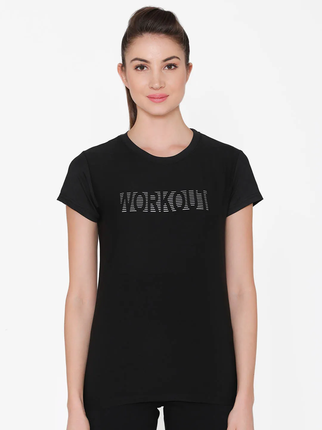 Black Comfort Fit Active Text Print T-Shirt