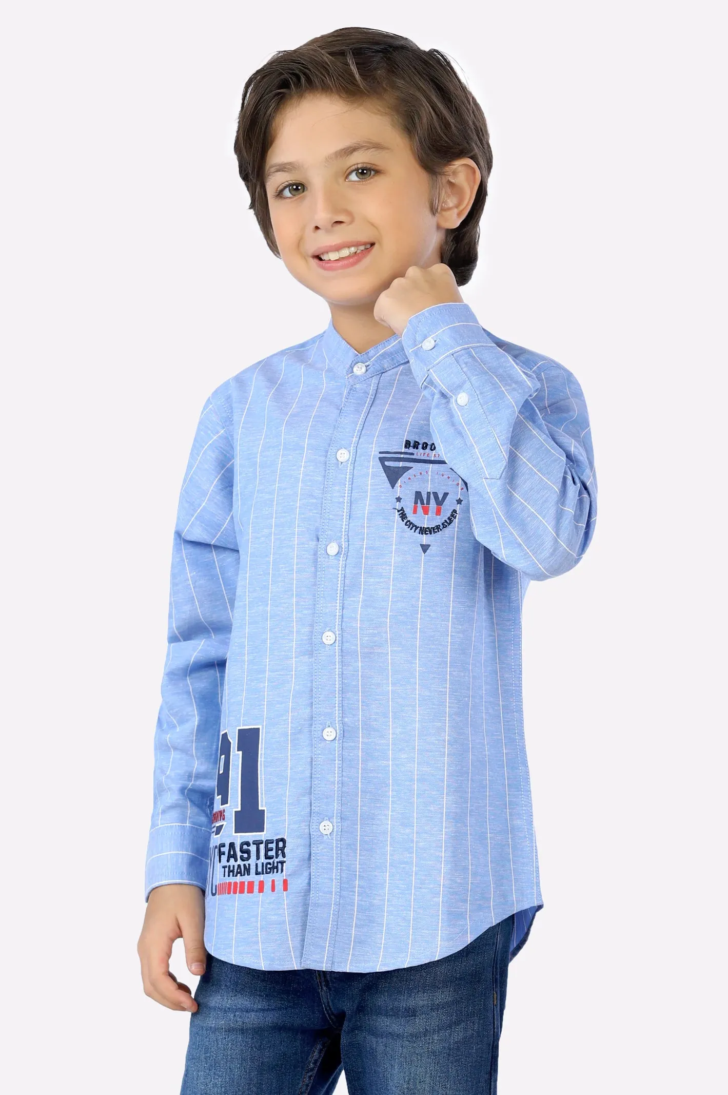 Blue Pinstripe Boys Shirt