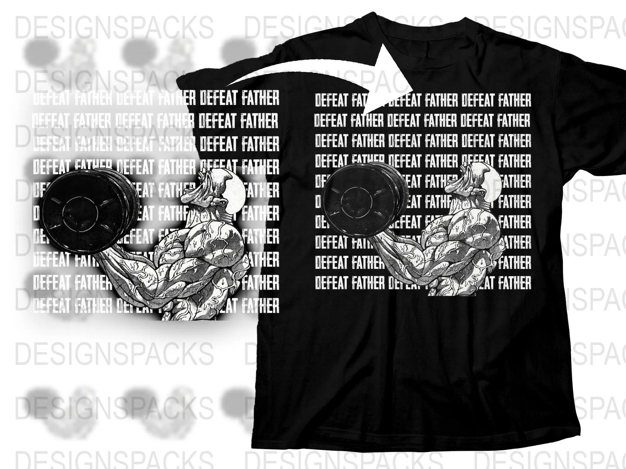 Bold Defeat Father Graphic Gym Workout Motivation Png Digital Download