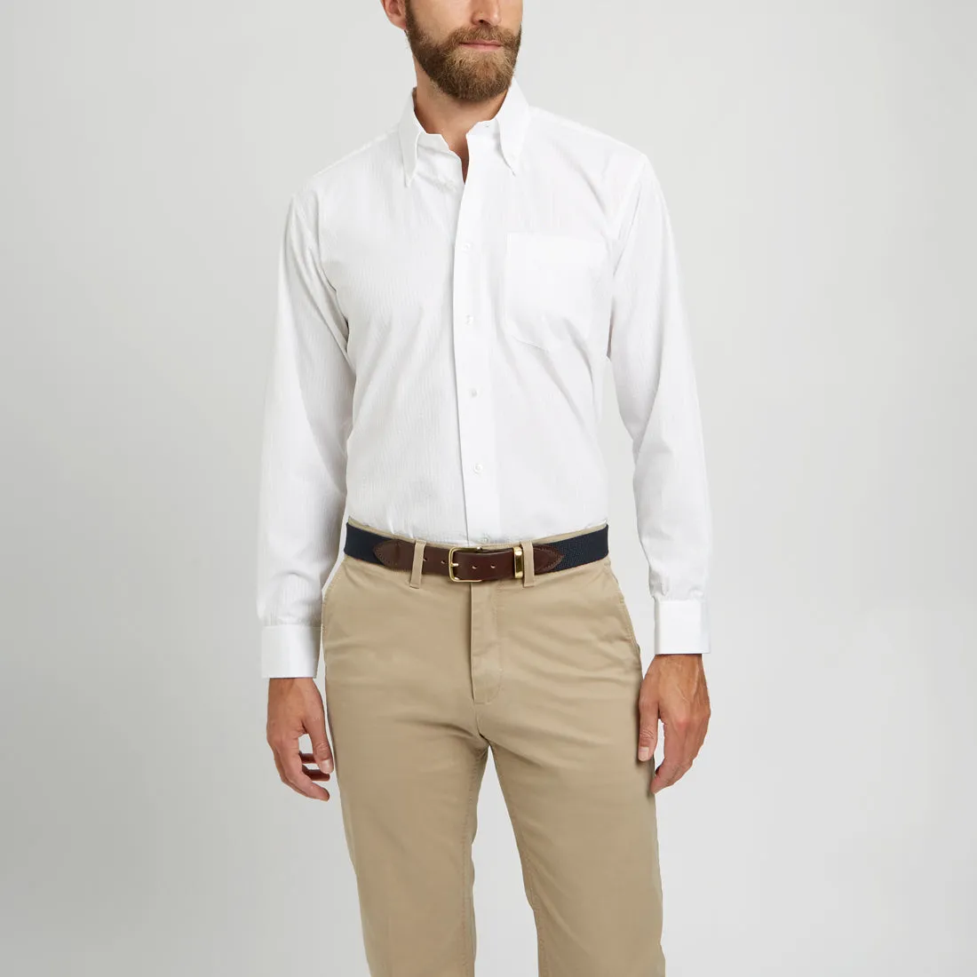 Casual Fit Seersucker Button Cuff Shirt in White