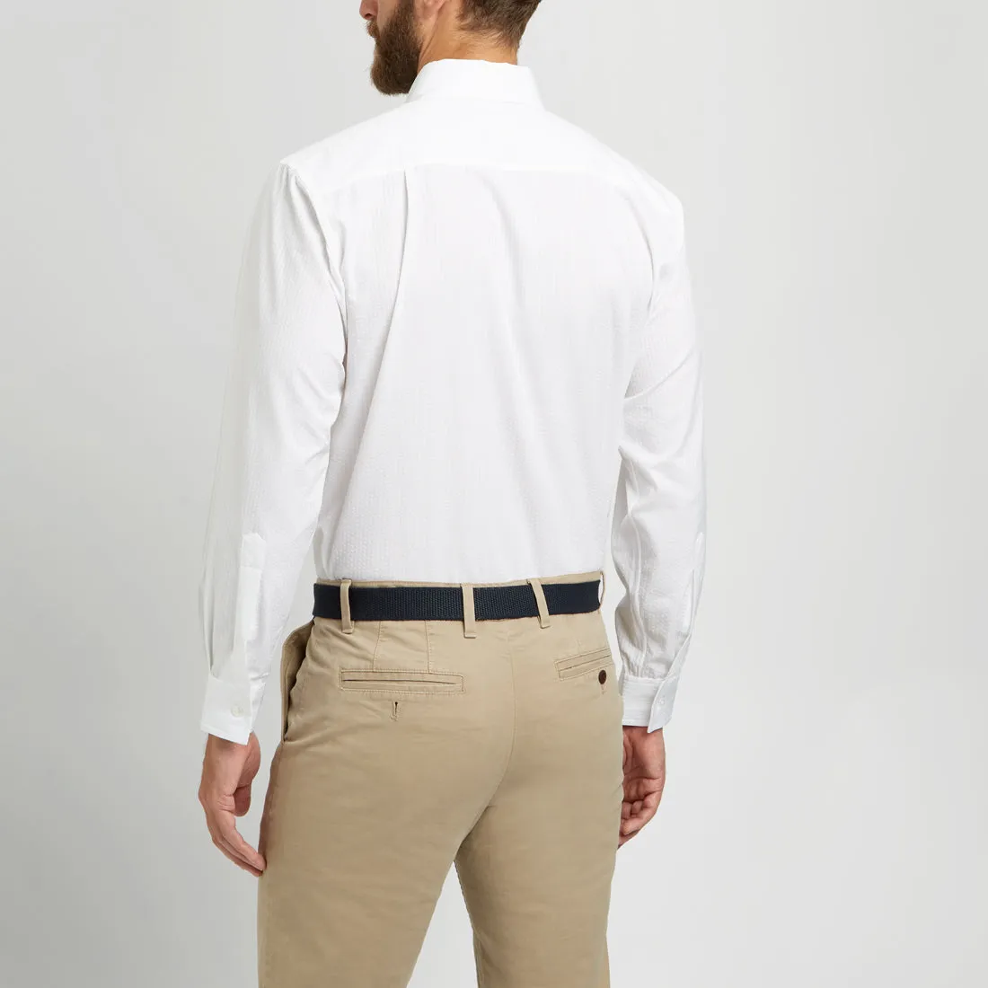 Casual Fit Seersucker Button Cuff Shirt in White