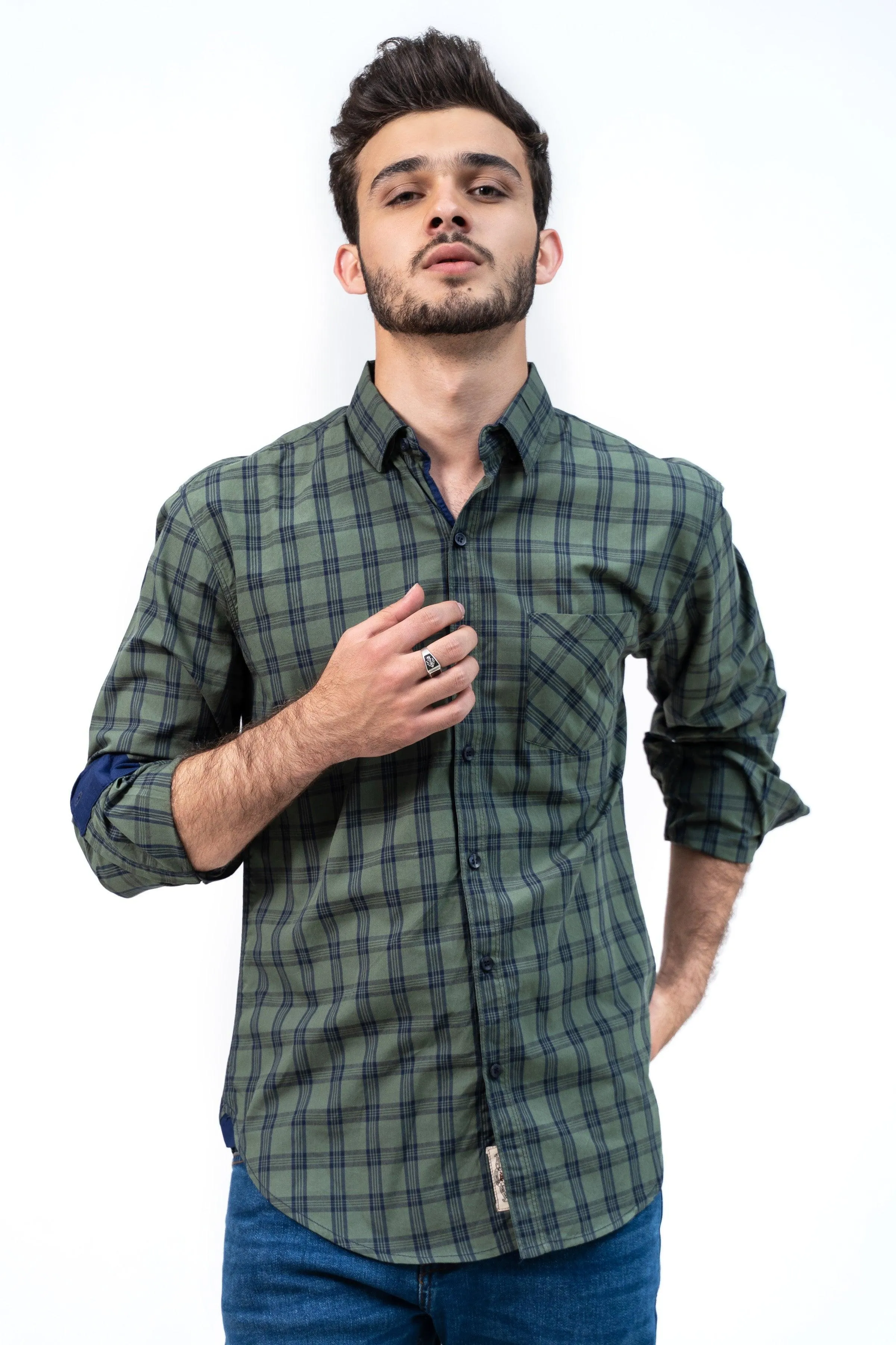 CASUAL SHIRT GREEN NAVY CHECK