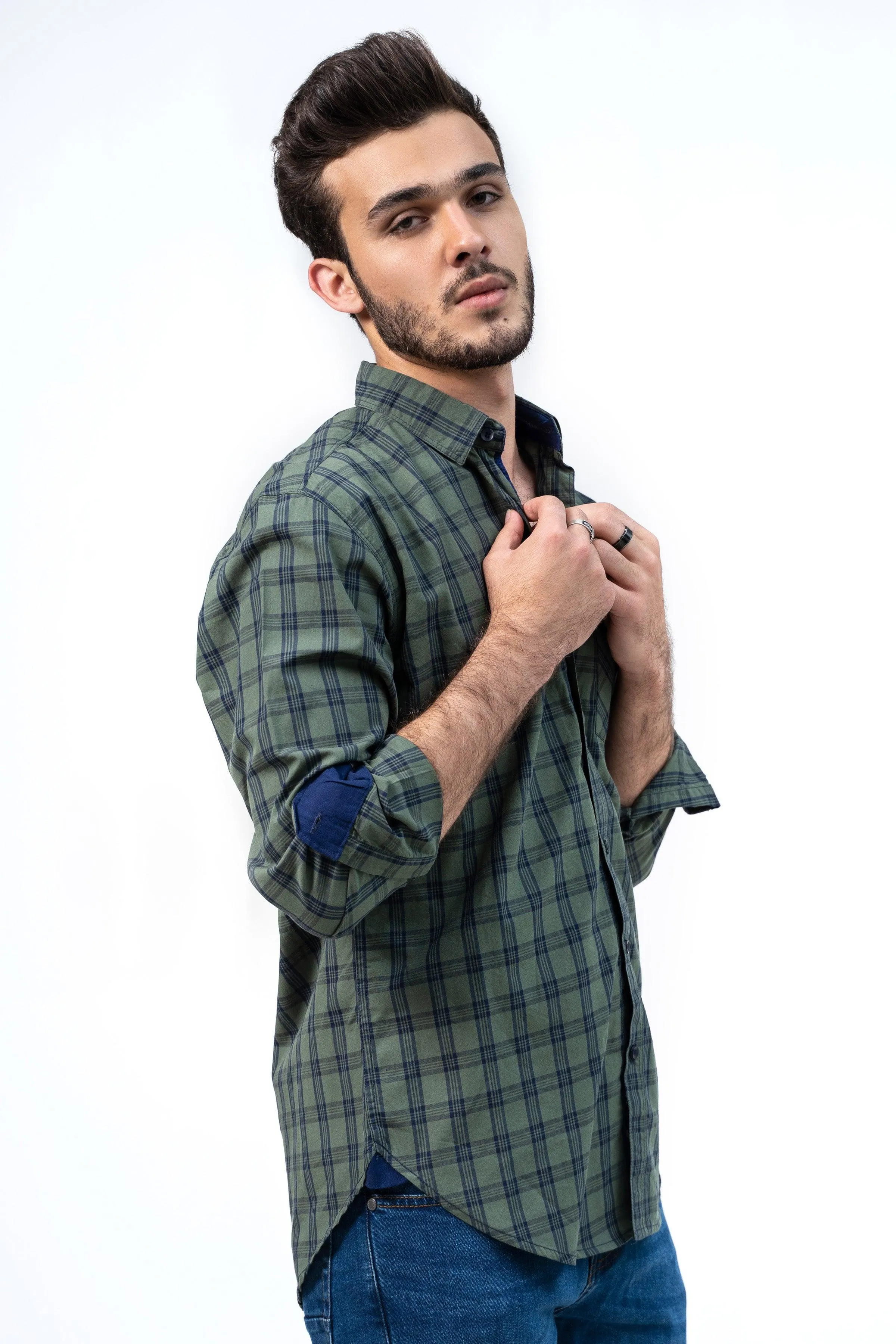 CASUAL SHIRT GREEN NAVY CHECK