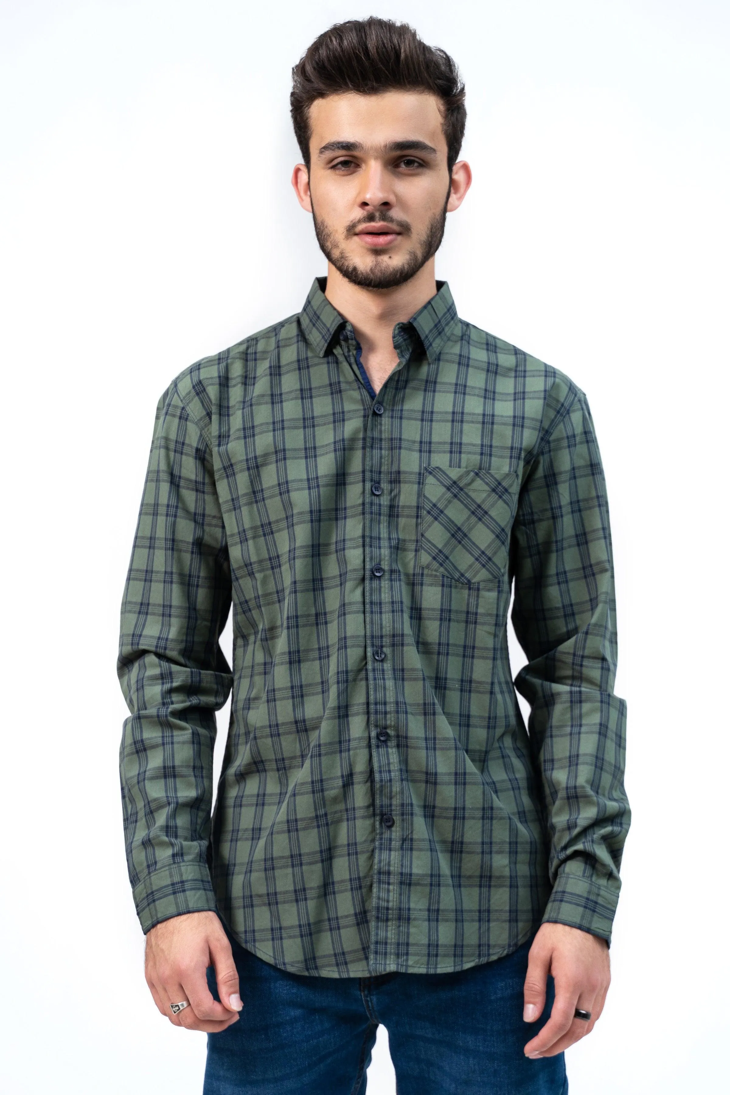 CASUAL SHIRT GREEN NAVY CHECK