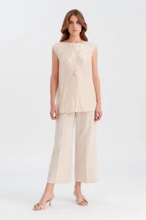 Choice All Over Sequin Sleeveless Blouse Beige