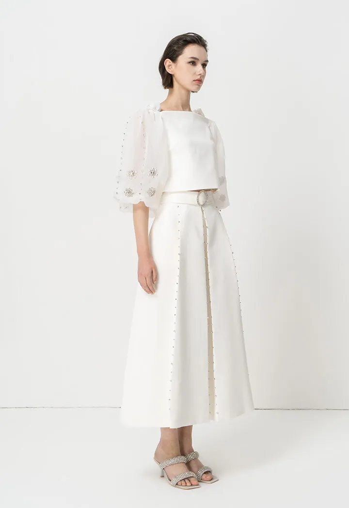 Choice Crystal Embellished Off Shoulder Crop Party Blouse  Offwhite