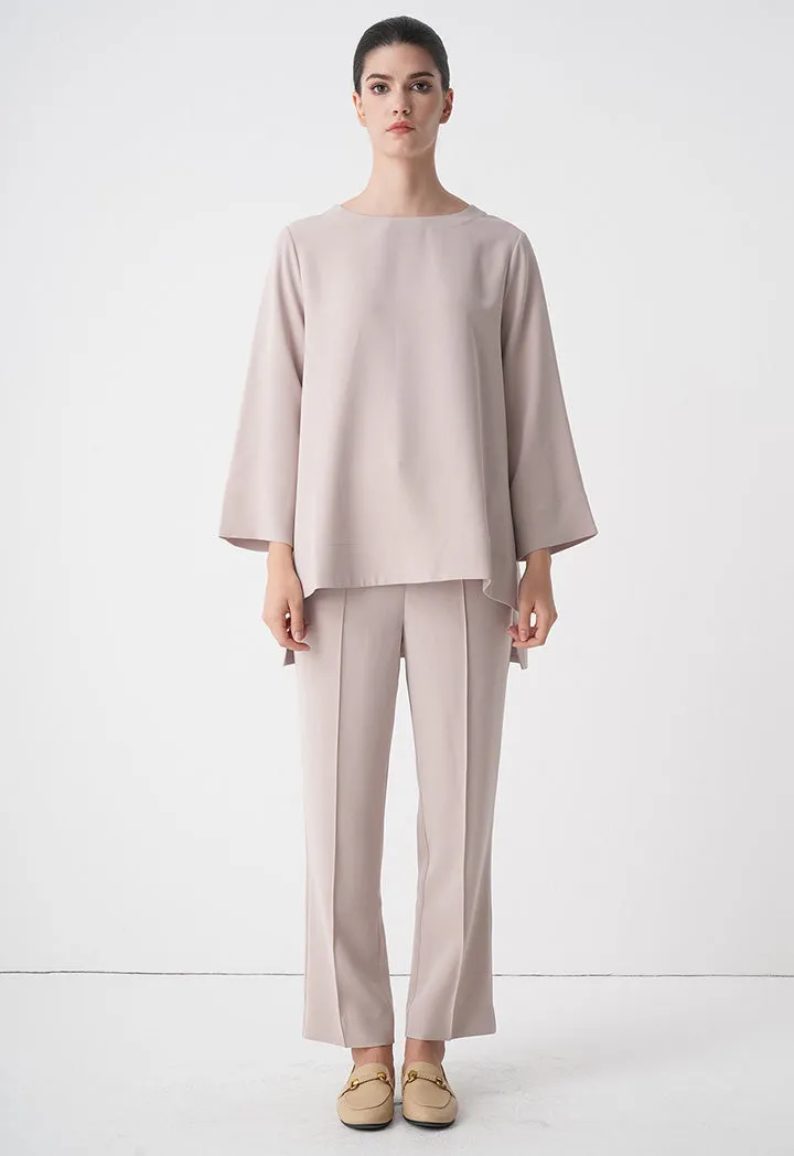 Choice Long Sleeves High-Low Blouse Taupe