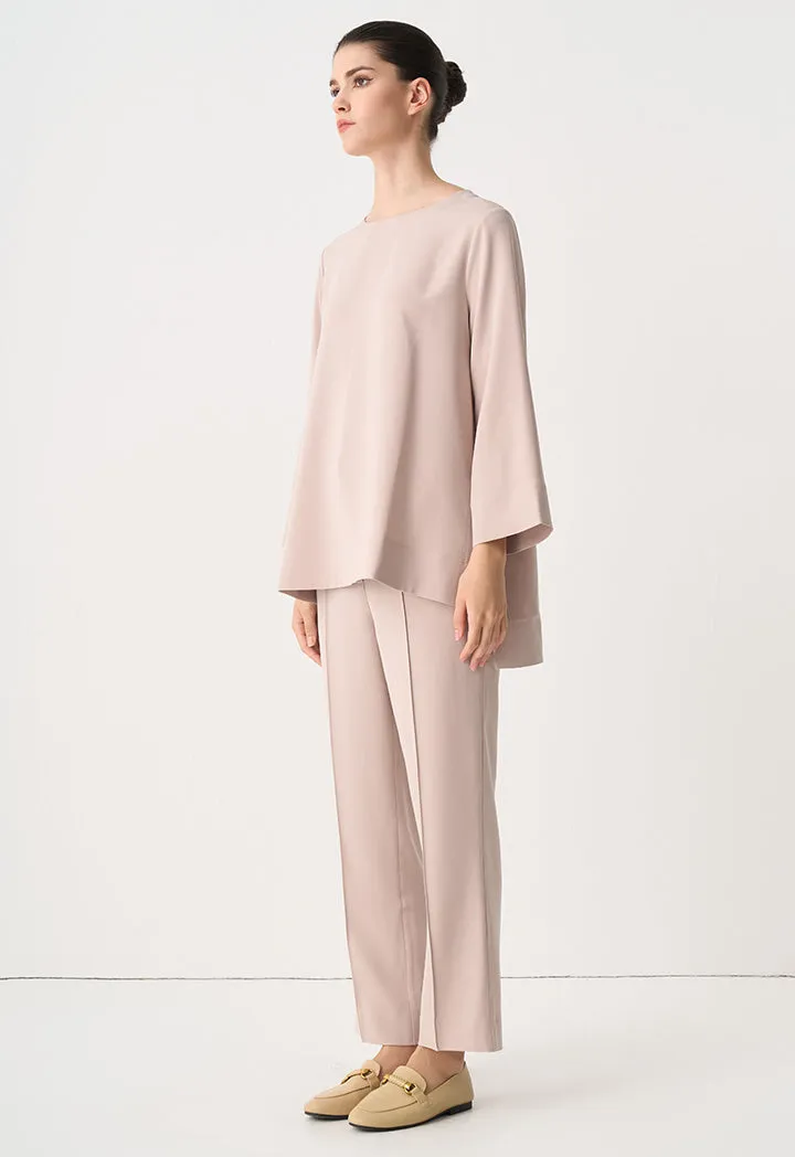 Choice Long Sleeves High-Low Blouse Taupe