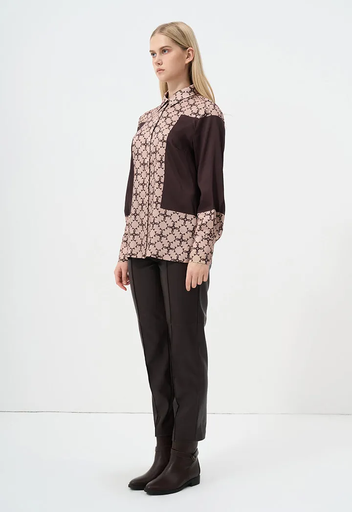 Choice Monogram Printed Long Sleeves Shirt Brown-Beige