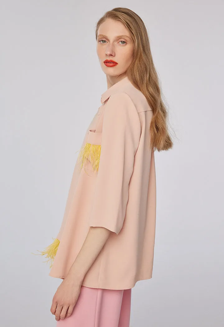 Choice Pocket Fringes Shirt Beige