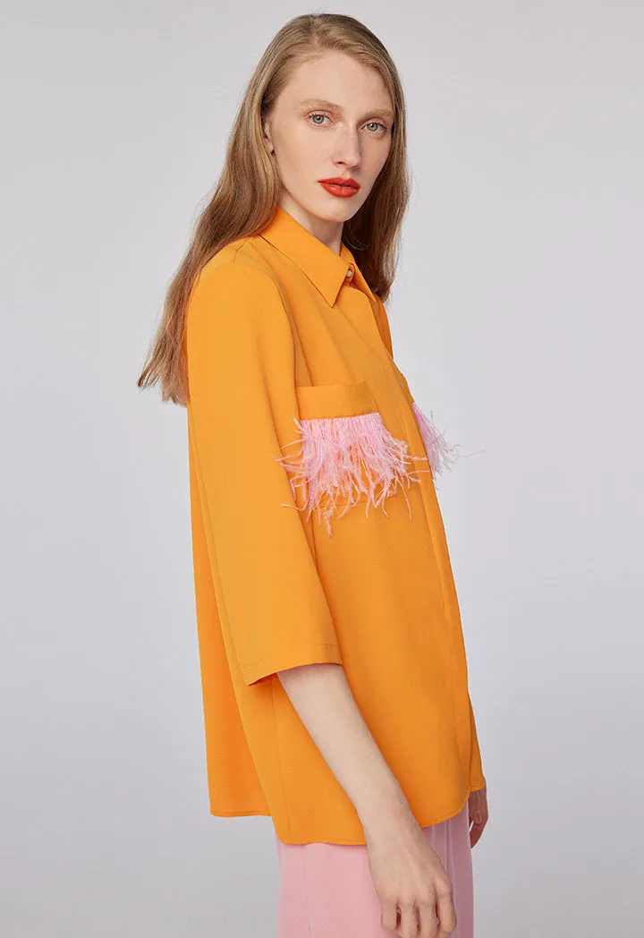 Choice Pocket Fringes Shirt Orange Blossom