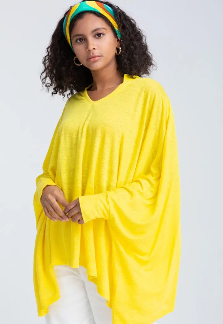 Choice Shiny Linen Slub Jersey Kaftan Blouse (Free Size) Yellow