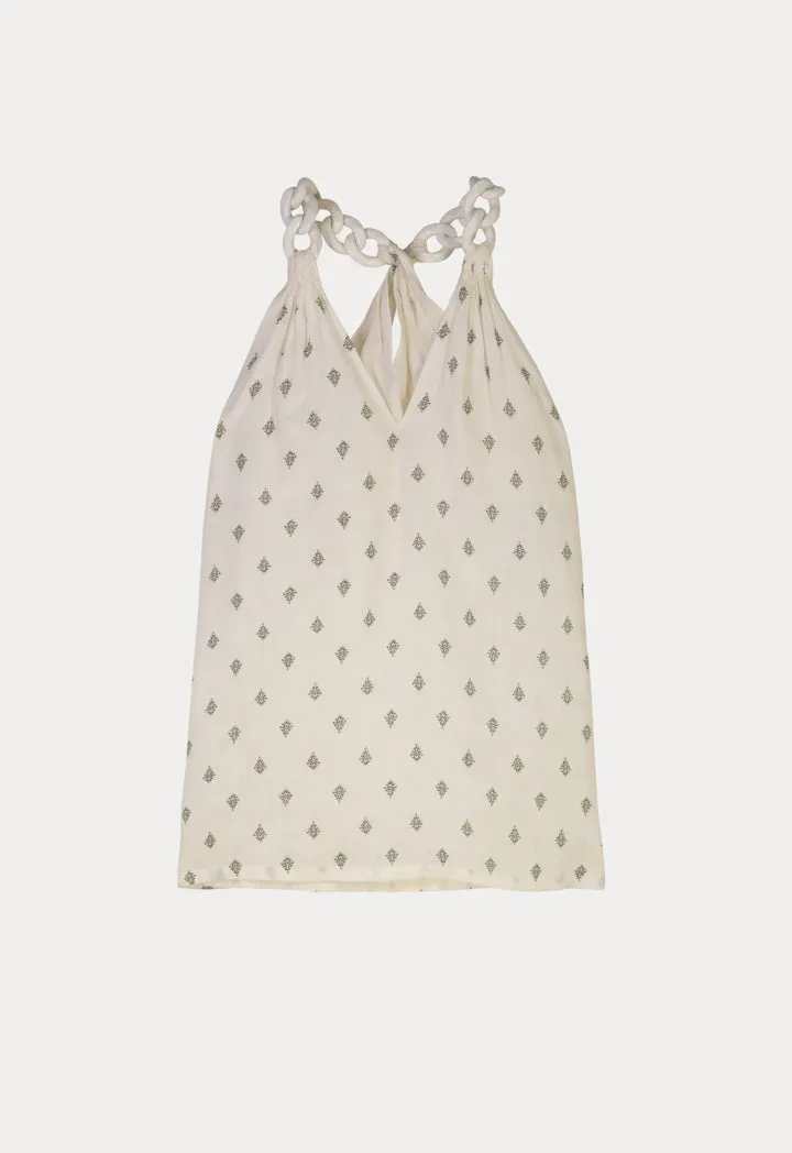 Choice Sleeveless Chunky Acrylic Strap Blouse Off White